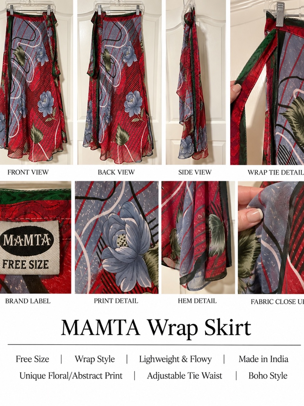 Made in India Wrap skirt, Boho, Cowgirl, Hippy. Gorgeous! Silky!
